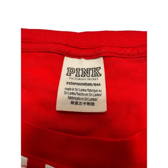 PINK Victoria Secret Red Festive Graphic Long Sleeve Crop Top Size XS - Picture 5 of 9